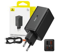 BASEUS GaN6 hišni polnilec, 60W, 2x USB, 2x USB-C, črn (P10162701113-00)