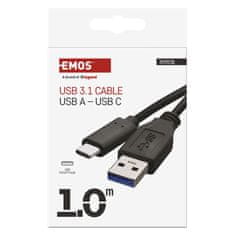 Emos Kabel USB-A 3.0 / USB-C, 3.1, hitro polnjenje Quick Charge, podatki, 1 m, črna
