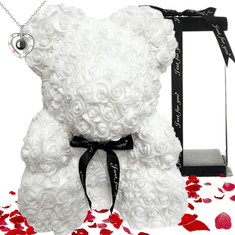 Korbi Beli Medvedek iz Vrtnic 40cm z Ogrlico za Valentinovo