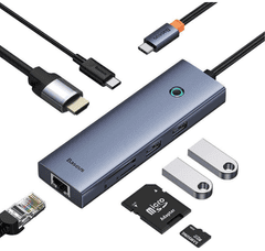 BASEUS priklopna postaja, 1x HDMI 4K 30Hz, 2x USB 3.0+1xPD 100W+RJ45+SD/TF3.0 (B00052805813-00)