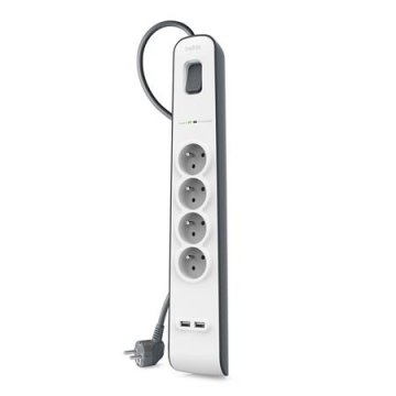 Belkin Belkinova prenapetostna zaščita BSV401 - 4 vtičnice, 2xUSB/2,4A, 2m