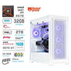 MEGA Računalnik TWR S11 R7-7700X/RX9070 XT/32GB-DDR5/2TB-4.0/1050W/Brez OS/bela RGB + Estetski napajalni kabli [Vijolična / Bela]