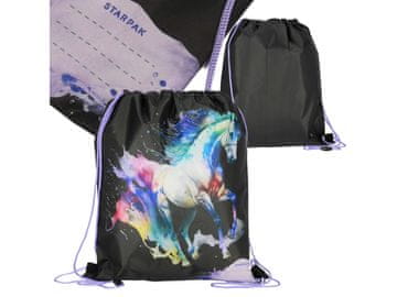 STARPAK Konj Dekliška črna torba za čevlje za TELESNO VZGOJO, šolska torba na rami za dekleta 32x38 cm