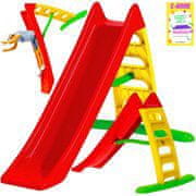 Dohany 463 velik tobogan za otroke (170 cm) rdeč/rumena lestev s priklopom za vodo