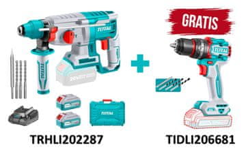 Total One-Stop Tools Litij-ionsko vrtalno kladivo SDS Plus/5000bpm/18mm/2,5J/ INDUSTRIAL (komplet baterija 2x4Ah, polnilec, kovček) (TRHLI202287)+darilo Kompaktni brezkrtačni akumulatorski vrtalnik 66Nm (TIDLI206681)