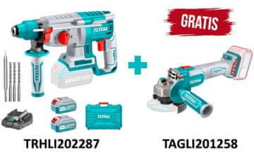 Total One-Stop Tools Litij-ionsko vrtalno kladivo SDS Plus/5000bpm/18mm/2,5J/ INDUSTRIAL (komplet baterija 2x4Ah, polnilec, kovček) (TRHLI202287)+darilo Akumulatorski kotni brusilnik 125mm/8500rpm TAGLI201258
