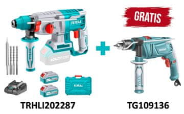 Total One-Stop Tools Litij-ionsko vrtalno kladivo SDS Plus/5000bpm/18mm/2,5J/ INDUSTRIAL (komplet baterija 2x4Ah, polnilec, kovček) (TRHLI202287)+darilo Električni udarni vrtalnik 850W, 2700rpm (TG109136)