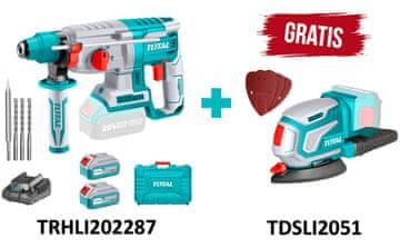 Total One-Stop Tools Litij-ionsko vrtalno kladivo SDS Plus/5000bpm/18mm/2,5J/ INDUSTRIAL (komplet baterija 2x4Ah, polnilec, kovček) (TRHLI202287)+darilo Akumulatorski brusilnik 13000rpm/ 20V/P20S