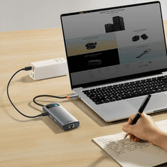BASEUS Metal Gleam priklopna postaja, 7v1, 3x USB 3.0, USB-C PD, 2x HDMI, RJ-45 (WKWG040113)