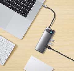 BASEUS Metal Gleam priklopna postaja, 7v1, 3x USB 3.0, USB-C PD, 2x HDMI, RJ-45 (WKWG040113)