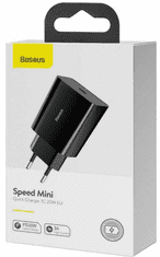 BASEUS Mini Quick hišni polnilec, USB-C, 20W, črn (CCFS-SN01)