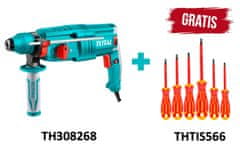 Total One-Stop Tools Vrtalno kladivo 800W, SDS Plus/4000bpm/14mm/2,5J (TH308268)+darilo 6-delni set izoliranih izvijačev