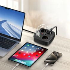 Tech-protect PCS3X4 podaljšek 2x USB / 2x USB-C / 3 vtičnice 2m, črna