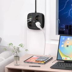 Tech-protect PCS3X4 podaljšek 2x USB / 2x USB-C / 3 vtičnice 2m, črna