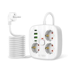 Tech-protect PCS3X4 podaljšek 2x USB / 2x USB-C / 3 vtičnice 2m, bela
