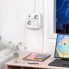Tech-protect PCS3X4 podaljšek 2x USB / 2x USB-C / 3 vtičnice 2m, bela