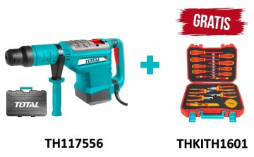 Total One-Stop Tools Rotary hammer 1700W, SDS Plus/2150bpm/19J, INDUSTRIAL (TH117556)+16-delni set izoliranih ročnih orodij