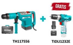 Total One-Stop Tools Rotary hammer 1700W, SDS Plus/2150bpm/19J, INDUSTRIAL (TH117556)+Akumulatorski udarni vrtalnik 12V/1,5Ah/20Nm/S12 (SET Baterija 1×1.5Ah, Polnilec)