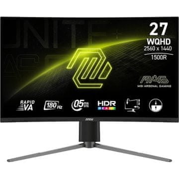 MSI Mag 27CQ6PF monitor, 27, WQHD, IPS, 180Hz, 0,5ms, ukrivljen, črn (9S6-3CD94M-034)