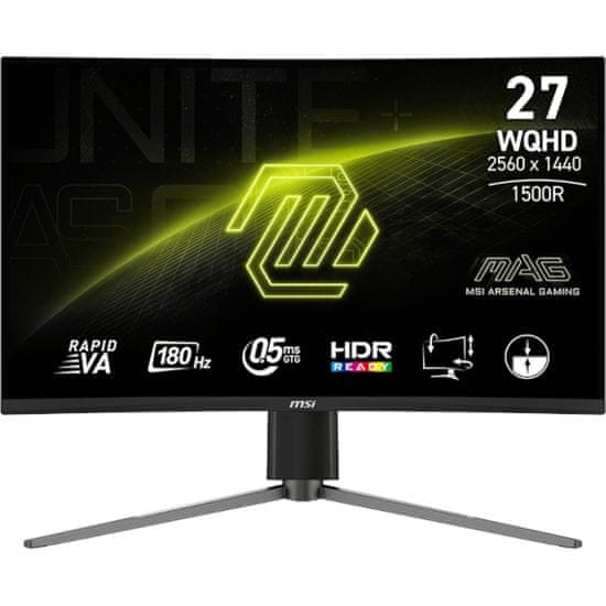 MSI Mag 27CQ6PF monitor, 27, WQHD, IPS, 180Hz, 0,5ms, ukrivljen, črn (9S6-3CD94M-034)