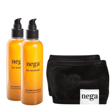 Nega Cosmetics Tan revolution, 100% naravni fluid za hitrejšo naravno porjavitev in trak za zaščito las, vegansko olje za sončenje, krema za sončenje, prijeten vonj, idealno darilo, 150 ml, NegatanPaket