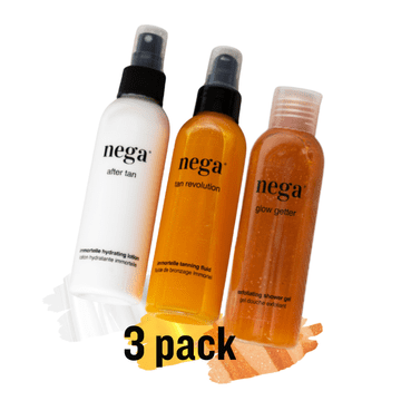Nega Cosmetics Popolni poletni komplet za sončenje: Tan Revolution + AfterTan + GlowGetter (3x150ml), naravna veganska kozmetika za poletje, izdelana v Sloveniji, NegaFullBundle