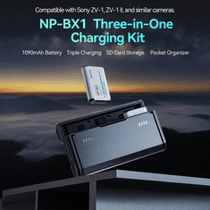 TELESIN komplet 3x NP-BX1 baterije in 3-kanalni polnilec za Sony NP-BX1/M8, ZV-1, ZV-1 II, Cyber-Shot DSC-HX80, HX90V, HX95, HX99, RX1, RX1R II, RX100 (II/III/IV/VA/VI/VII), FDR-X3000, HDR-AS50