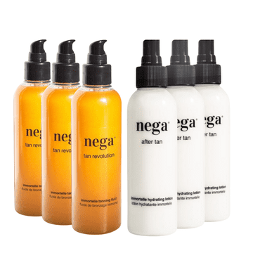 Nega Cosmetics 100% naravni komplet: fluid za hitro in naravno porjavitev + vlažilni losjon iz smilja za po sončenju, olje za hitrejši učinek sončenja, krema za po sončenju, 2x 150ml, SummerMatch
