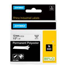 Dymo 18483 RHINO 12mm x 5,5m črno na belo permanentni poliester D1 etiketa