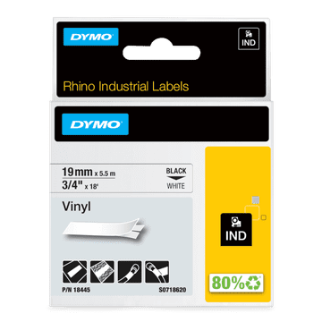 Dymo 18445 (S0718620) RHINO vinil profi D1 19mm x 5,5m črno na belo etikete