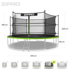 Zipro Trampolin Jump Pro 14ft 435cm z notranjo varnostno mrežo