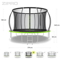 Zipro Trampolin Jump Pro Premium 12ft 374cm z notranjo varnostno mrežo