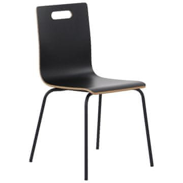 STEMA Stol WERDI A v črni barvi na črnem prašno lakiranem okvirju. Za dom, pisarno, restavracijo in hotel. Debelina vezanega lesa vedra je približno 11 mm. Stol ima atest trdnosti.