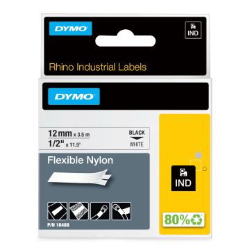 Dymo 18488 RHINO najlon fleksibilen 12mm x 3,5m črno na belo