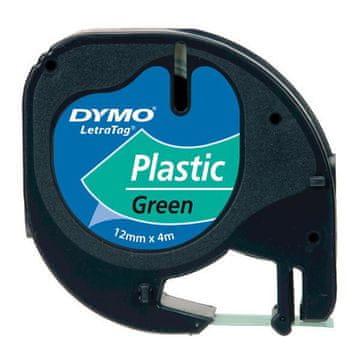 Dymo 91204 (S0721640), plastični trak LetraTag 12 mm x 4m črna na zeleno