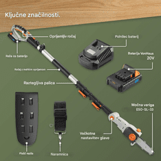VonHaus brezžična teleskopska verižna žaga, 20 V (3519007)
