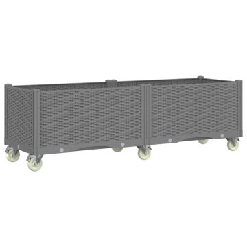 Vidaxl Cvetlično korito s kolesi svetlo sivo 160x50x54 cm PP