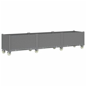 Vidaxl Cvetlično korito s kolesi svetlo sivo 240x50x54 cm PP