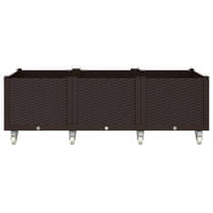 Vidaxl Cvetlično korito s kolesi rjavo 150x80x54 cm PP