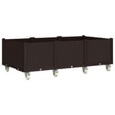 Vidaxl Cvetlično korito s kolesi rjavo 150x80x54 cm PP