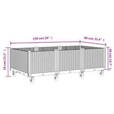 Vidaxl Cvetlično korito s kolesi rjavo 150x80x54 cm PP