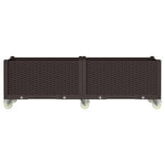 Vidaxl Cvetlično korito s kolesi rjavo 160x50x54 cm PP