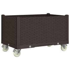 Vidaxl Cvetlično korito s kolesi rjavo 80x50x54 cm PP