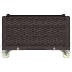 Vidaxl Cvetlično korito s kolesi rjavo 80x50x54 cm PP
