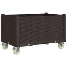 Vidaxl Cvetlično korito s kolesi rjavo 80x50x54 cm PP