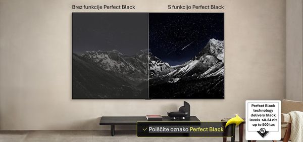 Doživite popolno črno barvo OLED, ki jo lahko zagotovi le LG OLED! Popolna črna barva v svetlih in temnih prostorih