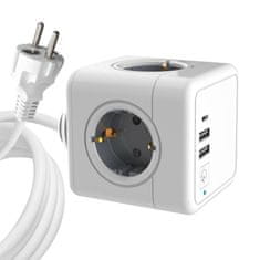MicroConnect Razdelilnik PowerCube, 4 vtičnice 2 USB-A, 1 USB-C, 1,5m kabel, bel