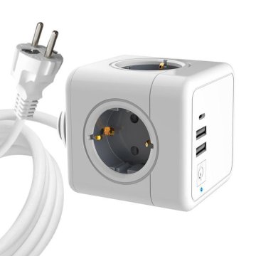 MicroConnect Razdelilnik PowerCube, 4 vtičnice 2 USB-A, 1 USB-C, 1,5m kabel, bel