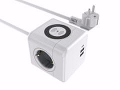 MicroConnect Razdelilnik PowerCube, 3 vtičnice brezžično, 2 USB-A, 1 USB-C, 1,5m, bel