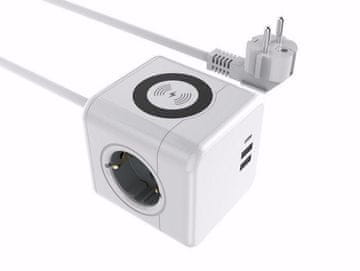 MicroConnect Razdelilnik PowerCube, 3 vtičnice brezžično, 2 USB-A, 1 USB-C, 1,5m, bel